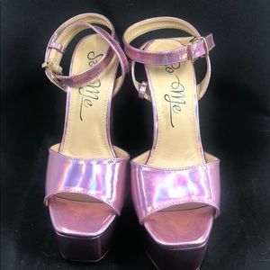 Pink metallic platform heel